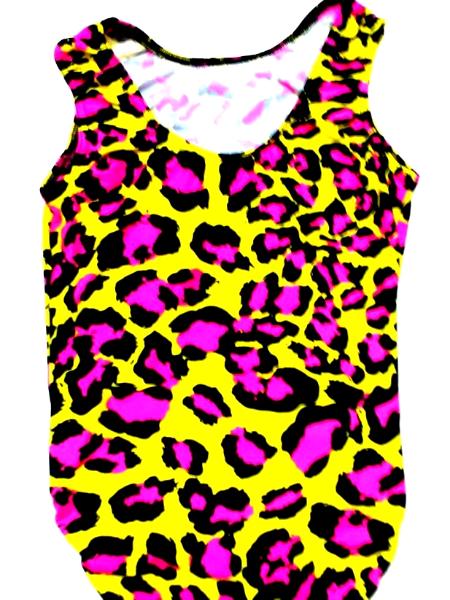 Pink and Yellow Leopard Dance and Gymnastic Leotard.