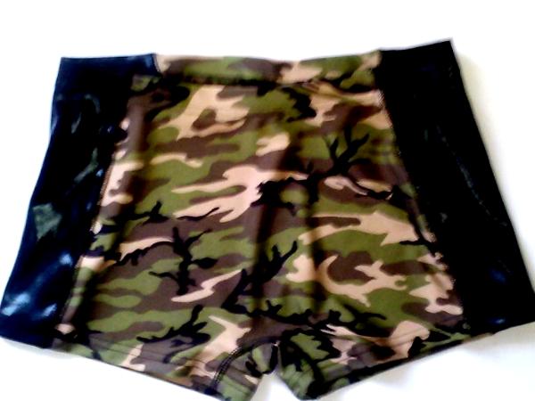 Camo iCupids shorts with pocket and Black Mystique Metallic Insets