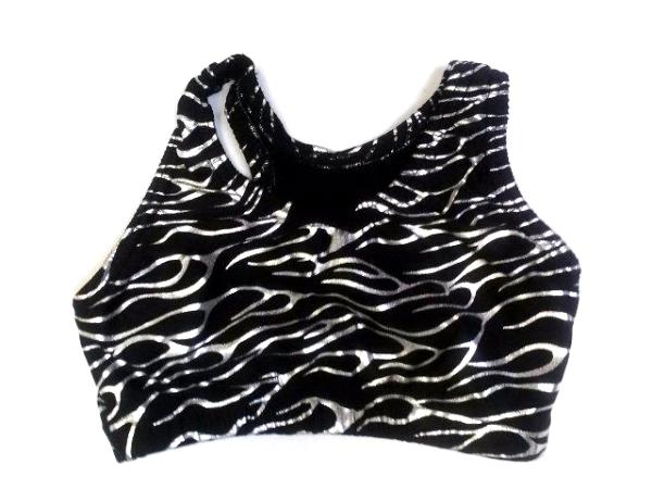 Silver and Black Flamethrower Razorback Sports Bra