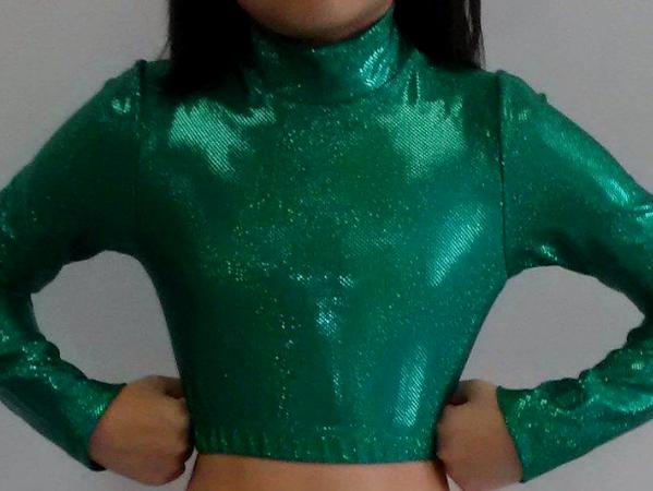 Icupid Cheer Metallic Crop Top Green Sparkle