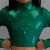 Icupid Cheer Metallic Crop Top Green Sparkle